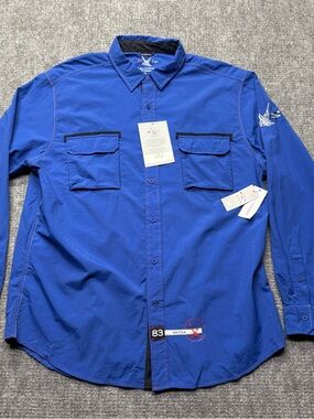 Nautica Fleet Sailing Shirt Mens XL Blue Newport Long Sleeve 100% Nylon NEW
